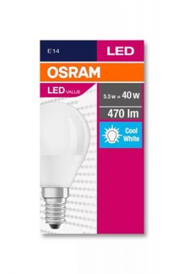 LED izzó, E14, kisgömb, P45, 5,7W, 470lm, 4000K (HF), OSRAM "Value"